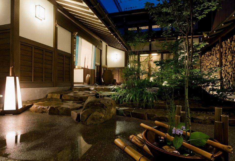 Illuminated garden walkway.