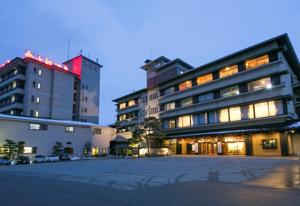 Illuminated property exterior.
