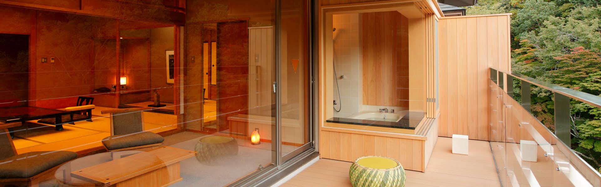 SORA Togetsusou Kinryu with a warm timber room with its own private bath.
