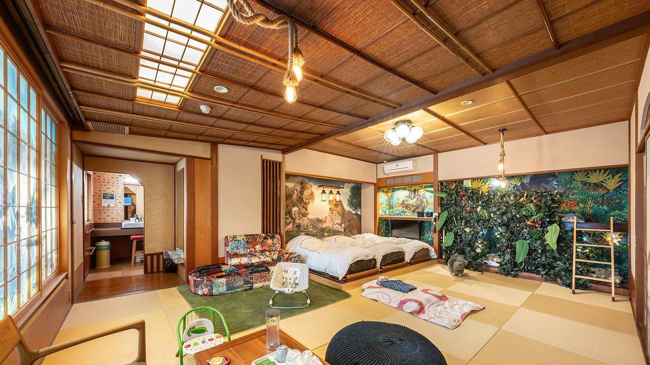 A traditional interior opens onto a landscaped garden.