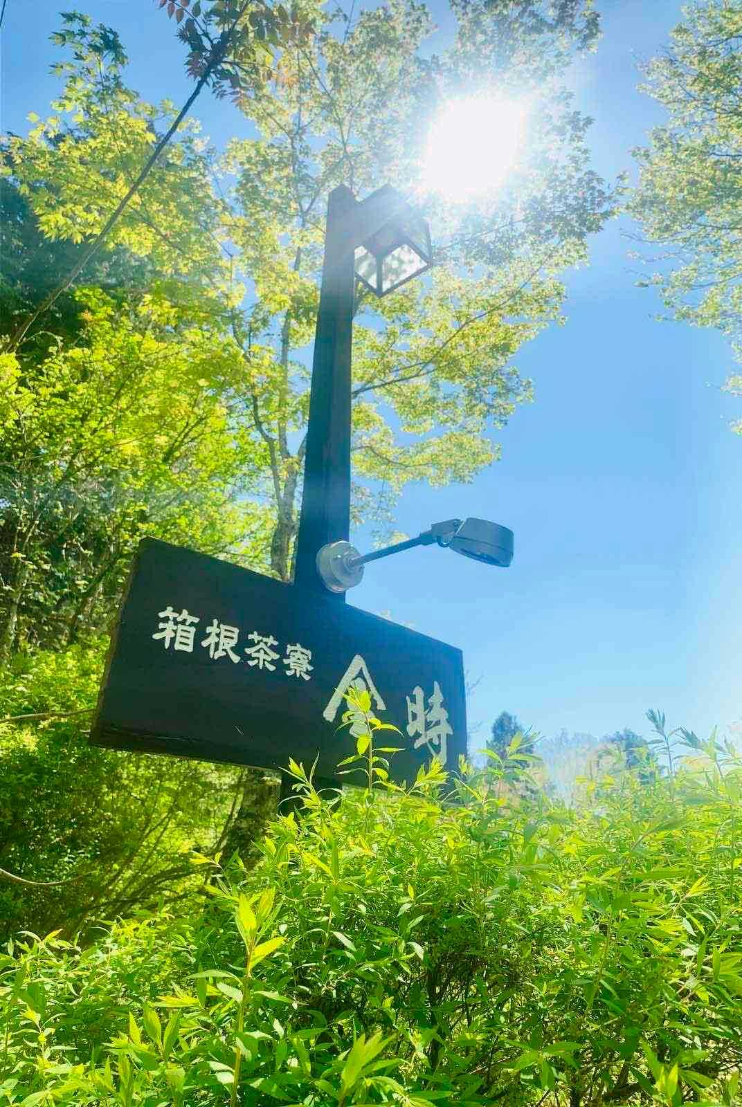 Hakone Saryo Kintoki with the black property sign among tall green grasses.