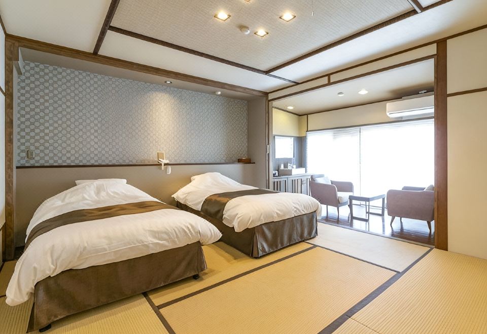A Japanese-style twin room with tatami flooring.