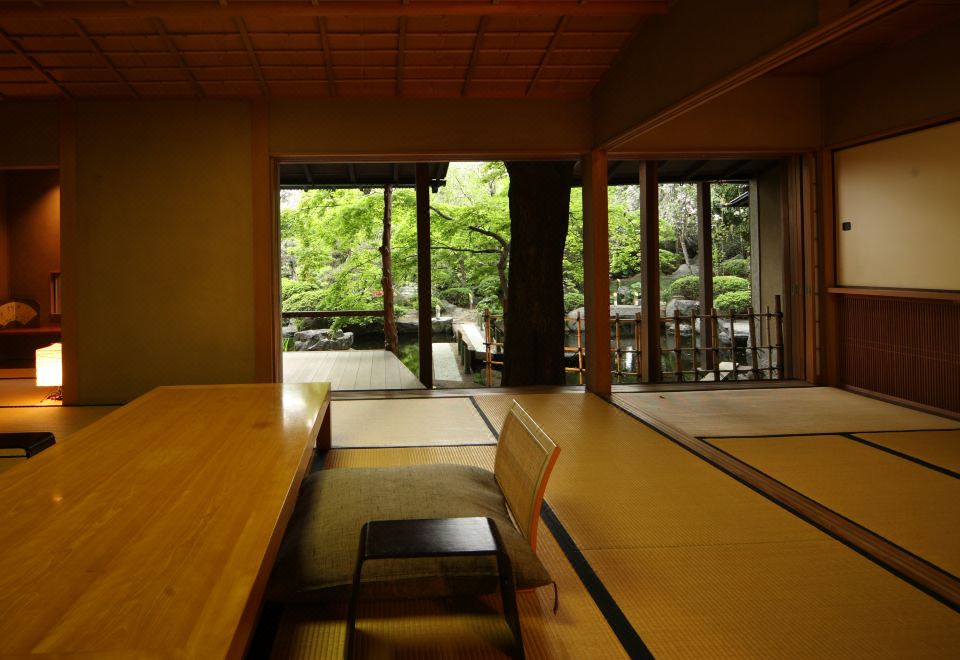 A Japanese-style room opening onto a garden.