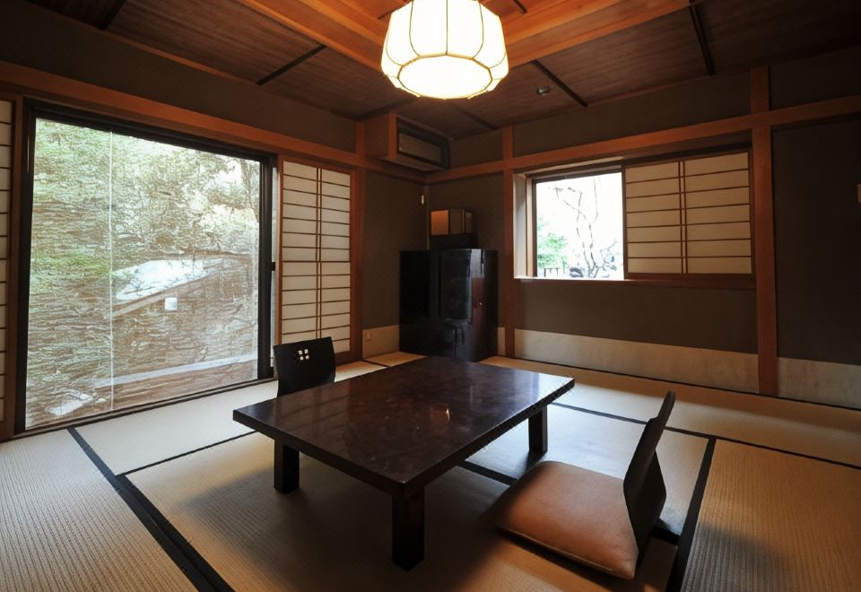 A Japanese room overlooking a garden.