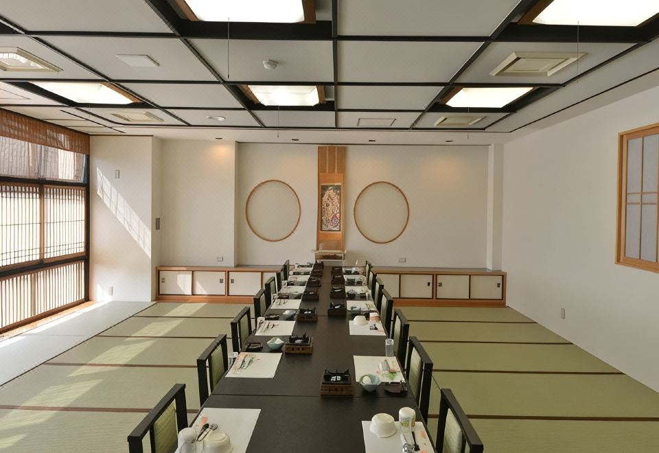 A tatami dining room with low tables.