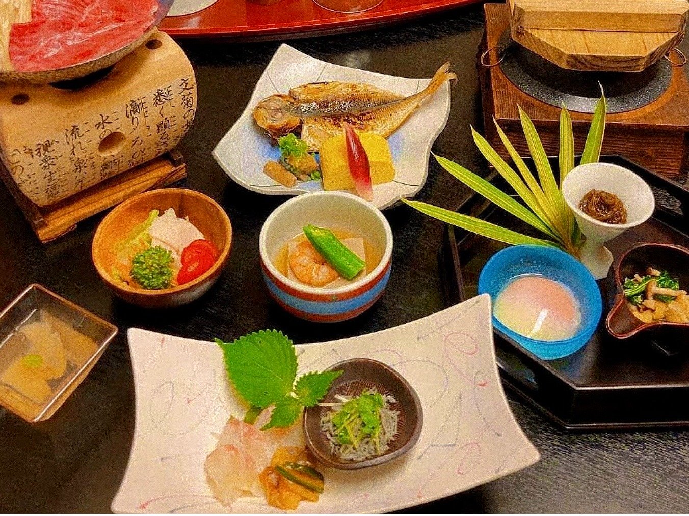 A Japanese meal arranged with several small dishes.