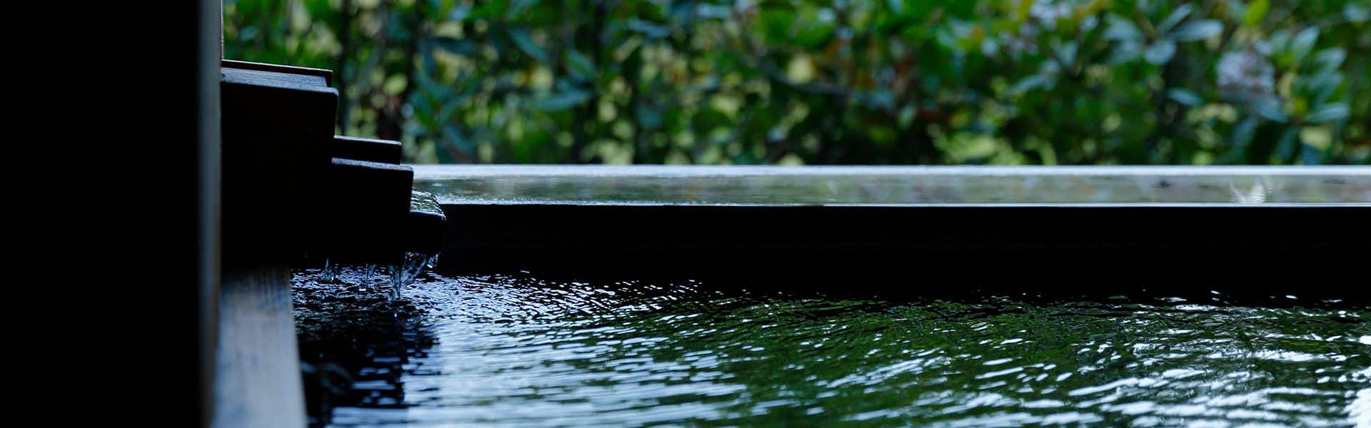 Ryokan Konomama with a private rectangular bath overlooking dense garden foliage.