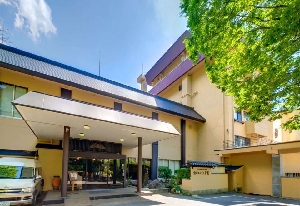The hotel entrance and exterior.