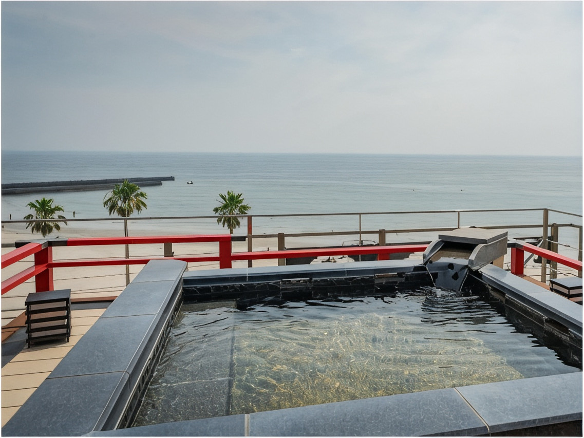 Open-air bath overlooking the sea.