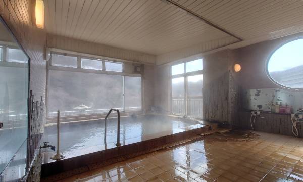 An indoor bathing pool beneath bright windows.