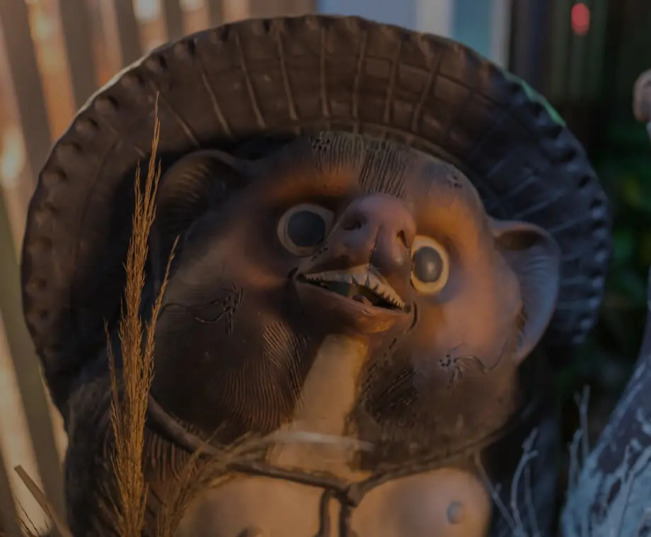 Carved tanuki figure in the property interior.