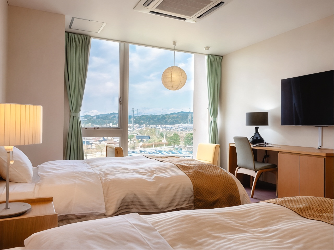 Guest room with a bed and window view.