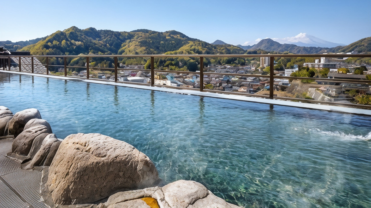 Bath with a broad mountain view.