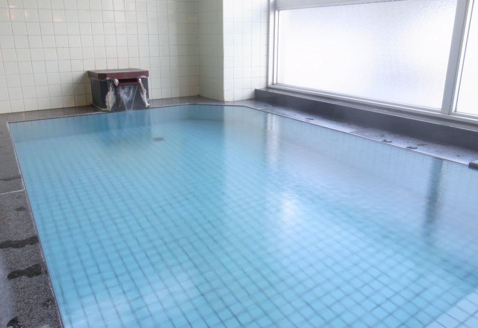 An indoor bathing pool beneath a window.