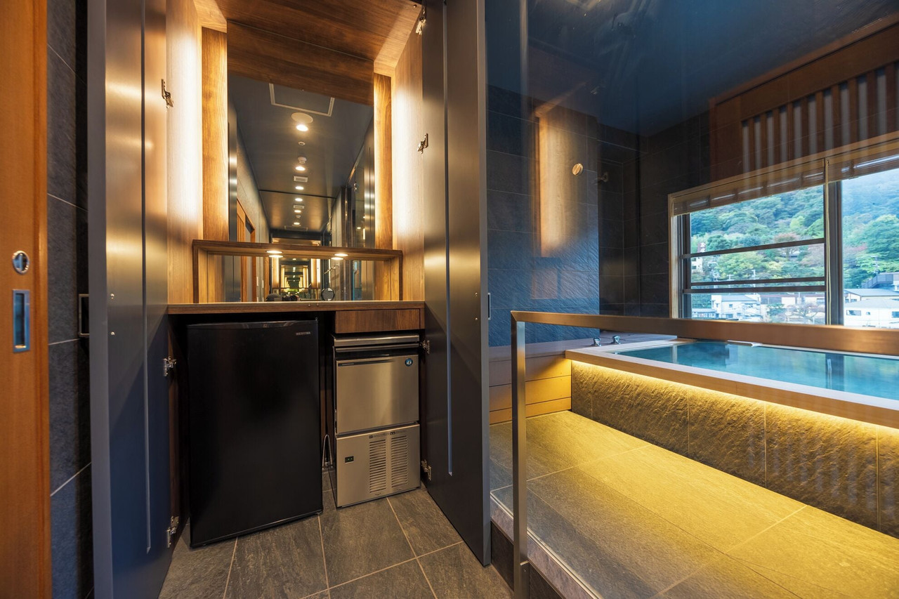 Bathroom vanity and bathtub.