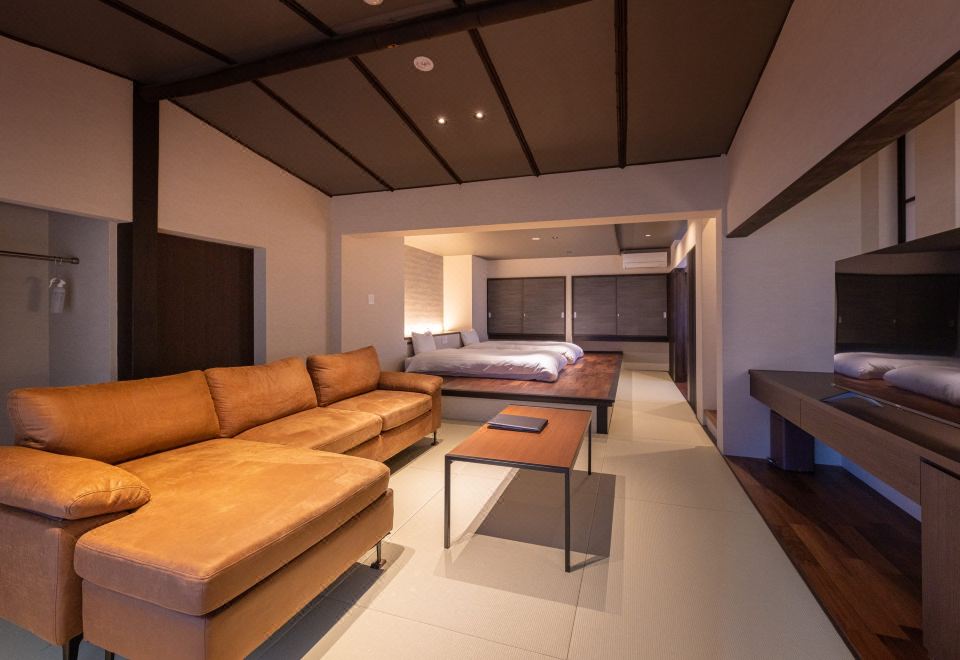 A spacious lounge with a sectional sofa.