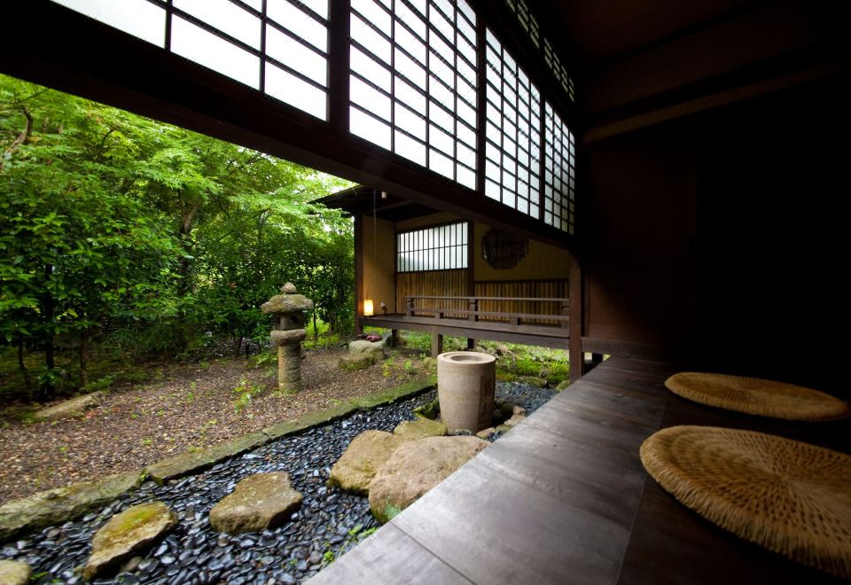 A garden beside a Japanese room.
