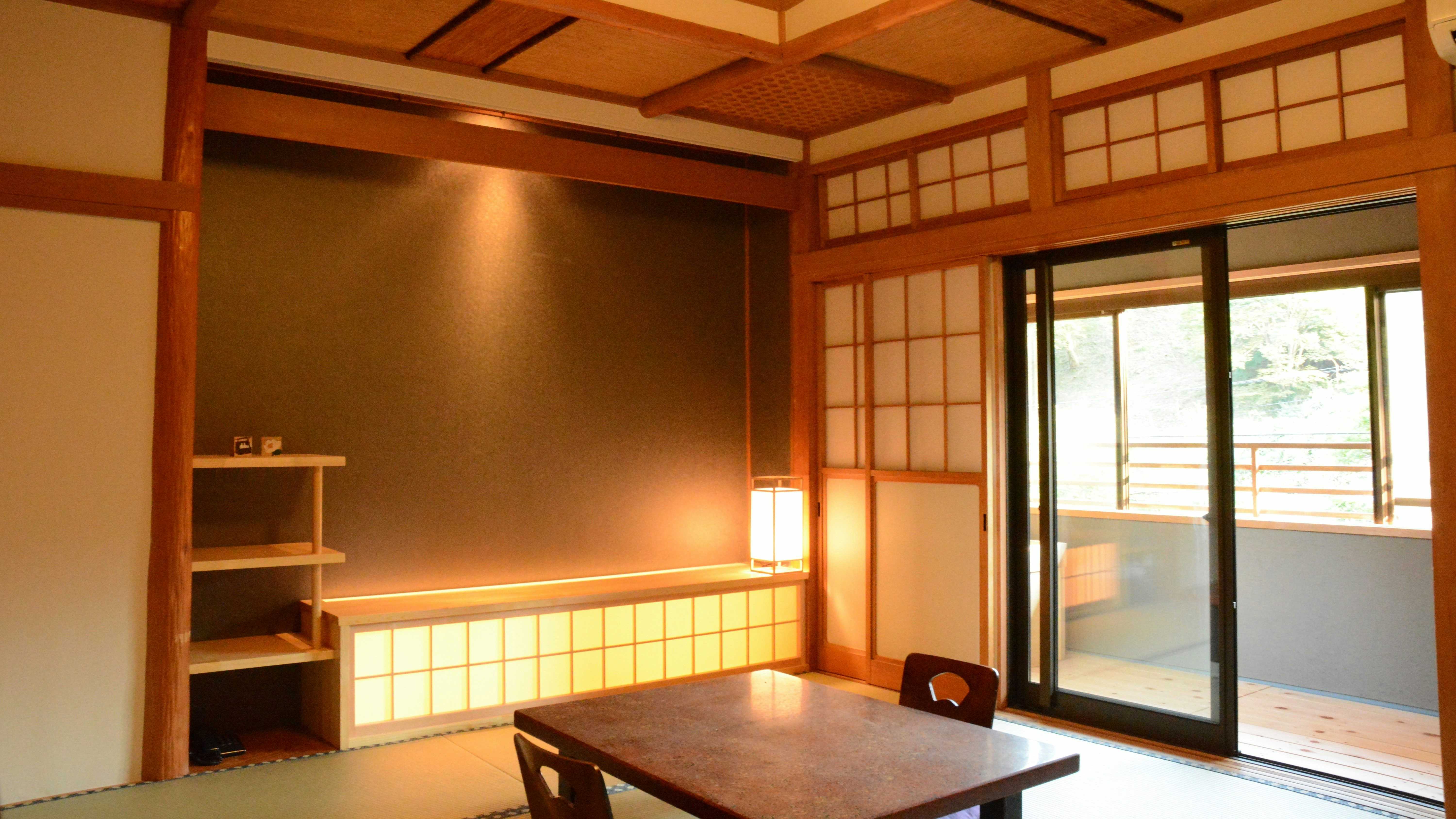 Nanaougi with a contemporary tatami room opening onto a private balcony.