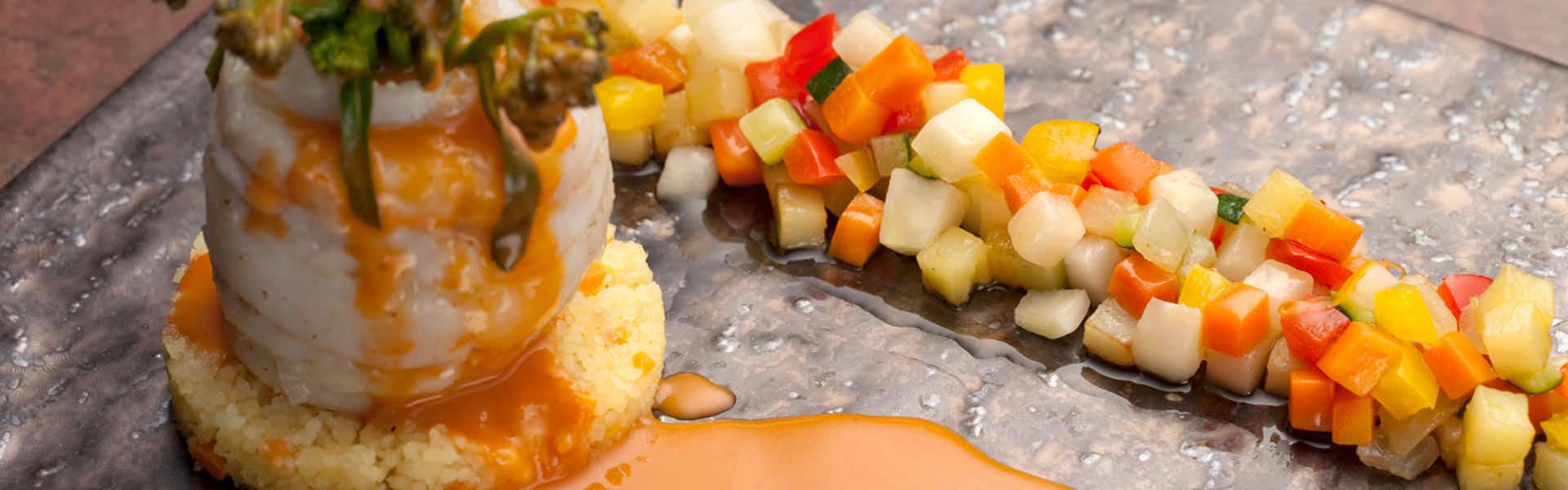 AMANE RESORT GAHAMA (Gahama Terrace) with a colorful seasonal dish arranged across a stone plate.